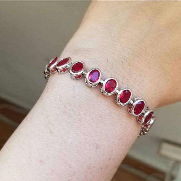 New 925 Silver Oval Cut Ruby Bezel Setting Bracelet for Women - Picture 2 of 8